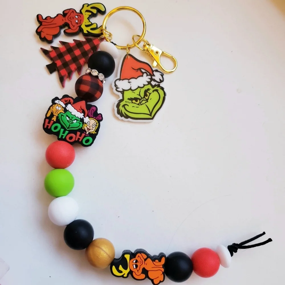 Handmade Long Holiday Grinch Max Cindy Lou Who Silicone Focal Bead Keychain